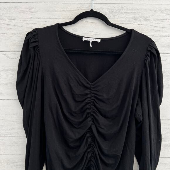 Frame Black Agnes Ruched Knit Long Sleeve Top Size L - Picture 6 of 8